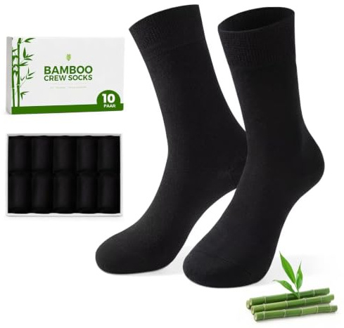 TUUHAW Chaussettes pour Hommes Femme Classiques en Bambou Lot de 10 Paires | Anti Transpiration, Anti-Odeurs, Respirantes, Mi-Mollet, Super Douces