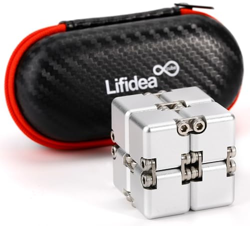 Lifidea Aluminum Alloy Metal Infinity Cube Fidget Cube (6 Colors) Handheld Fidget Toy Desk Toy with Cool Case Infinity Magic Cube Relieve Stress Anxiety ADHD OCD for Kids and Adults (Silver)