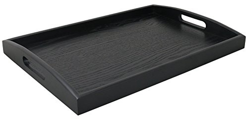 DILLMAN Serving Tray Large Black Wood Rectangle Food Butler Breakfast Platter With Handles (Small)