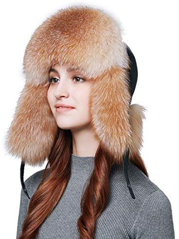 BeFur Unisex Winter Echte Fellmütze Uschanka Trappermütze Pilotenmützen L golden
