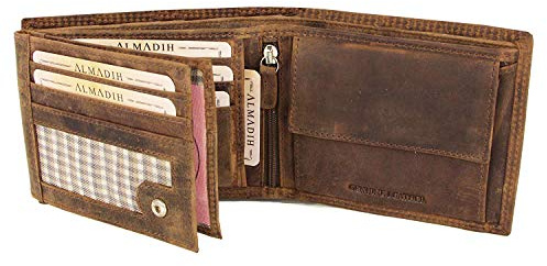 ALMADIH Herren RFID Leder Geldbörse - Vintage Portemonnaie in Braun mit 15 Kartenfächern und Geschenkbox - Robuste Männer Brieftasche Portmonee Geldbeutel (P2Q BV)