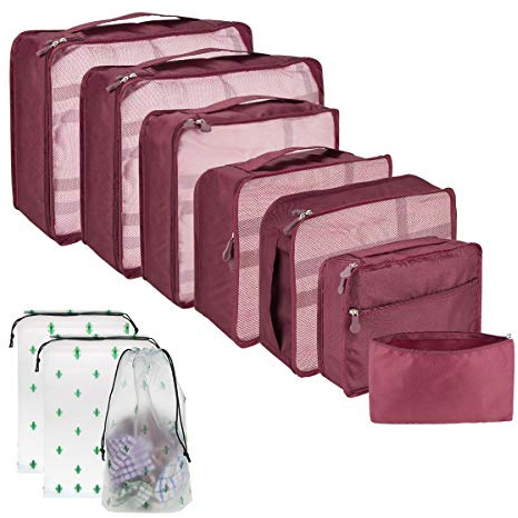 Cubos de embalaje para maleta 10 unidades de bolsas organizadoras de maleta alta calidad maleta organizador de viaje equipaje de mano cubos de embalaje de valor para viajes Rojo rojo vino 10 unidades
