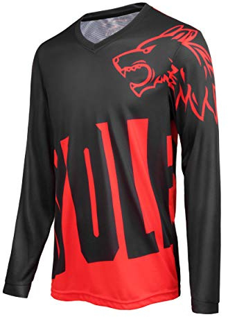 Wisdom Wolf Herren Mountainbike MTB Top Langarm Atmungsaktiv Bequem Weich Feuchtigkeitstransport Radtrikot
