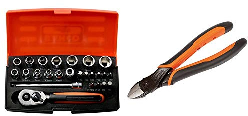 Bahco SL25 Ratchet Socket Set, Metric 1/4 Drive, 25 Pieces & BAH2101G-160 Ergo Side Cutting Pliers