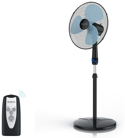 Brandson - Standventilator mit Fernbedienung 50 W - Preisträger 2025 - Standlüfter leise – Ventilator höhenverstellbar - um 40° verstellbar - 3 Geschwindigkeitsstufen - Oszillation ca. 90° - schwarz