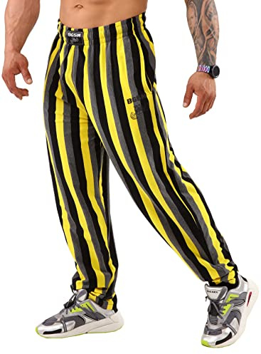 BIG SAM SPORTSWEAR COMPANY herr säckig sweatpants med fickor, gammaldags lös passform gym byxor, GUL, XL