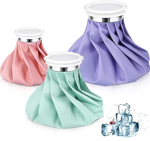 Shihanee 3 Pcs Ice Pack for Injuries, Reusable Hot Water Bag with Screw Top, Hot Cold for Sports Knee Head Leg Shoulder Back Injury, 6 Inch 9 Inch 10 Inch(Multicolor,Solid Style)