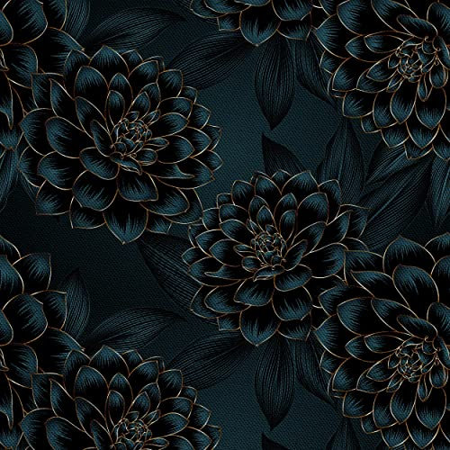 HEKO PANELS Stoff Oxford Wasserdichte Meterware Canvas-Stoff Polyester Zum Nähen Nähstoffe Möbelstoffe Dekostoffe Handwerken Wasserabweisend Blickdicht Blumen Dunkel 1 Meter 155 x 100 cm