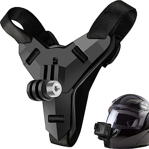 Motorrad Helmhalterung, Motorrad Helm Chin Rest, Motorradhelm-Gurt-Halterung am Kinn für GoPro Hero 2018/6 / 5/4 / 3, Session, SJCAM, AKASO, Campark, Polaroid, Osmo Action, YI Action-Cam (Black)