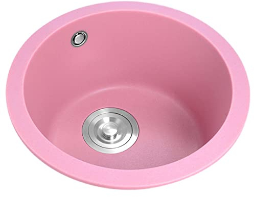 Wasserhahn für Küchenspüle, Waschbecken, rosafarbener Quarzstein, runder Küchengranit, Kleiner rosafarbener Mini-Balkon, rundes Waschbecken (Farbe: Rosa, Größe: 40 cm)