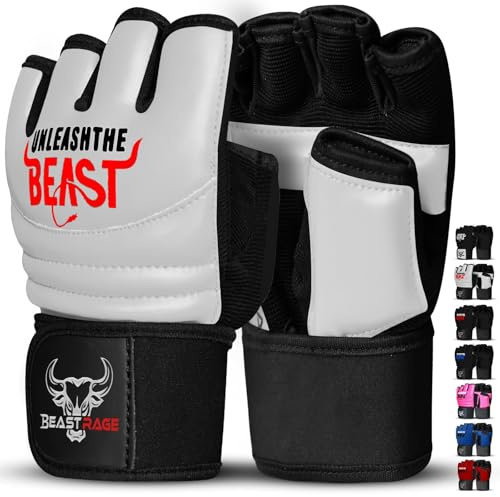 BEAST RAGE MMA Boxhandschuhe Karate Mitts Handschuhe für Männer und Frauen, Punch Bag Taekwondo Half Finger Kickboxing Sparring Martial Arts Boxing Training Gloves
