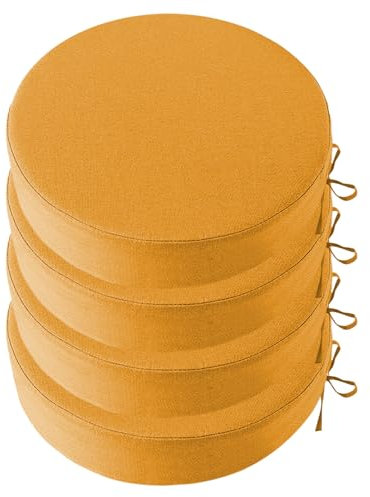 Heavyoff 4er Set Stuhlkissen Polsterauflage wasserdicht Gartenstuhlauflagen Rund Sitzauflagen Sitzkissen für Haus und Garten Gelb, 56x56x8cm