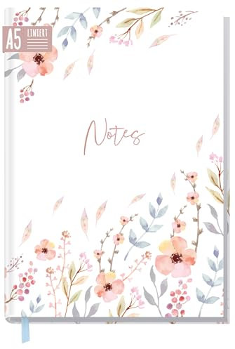 Notizbuch A5 liniert Sweet Flowers von Trendstuff by Häfft - 124 Seiten, 62 Blatt - ideal als Tagebuch, Journal, Ideenbuch, Schreibheft - nachhaltig & klimafreundlich