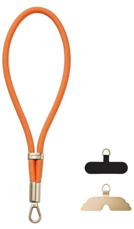GOODAYY Wrist Strap Lanyard, Adjustable Elasticity Phone Wrist Strap with 1 Metal and 1 Nylon Patch, Universal Phone Lanyard for Outdoor Multifunctional Phone Accessories (Pale Gold Metal, Orange)