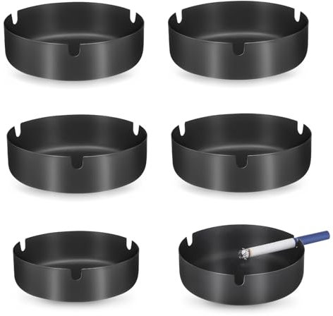 Huiguli 6 Stück Edelstahl Aschenbecher, Tischplatte Moderne Tragbarer Aschenbecher für Balkon Home Office Innenraum Draußen, Schwarz(10cm/8cm)