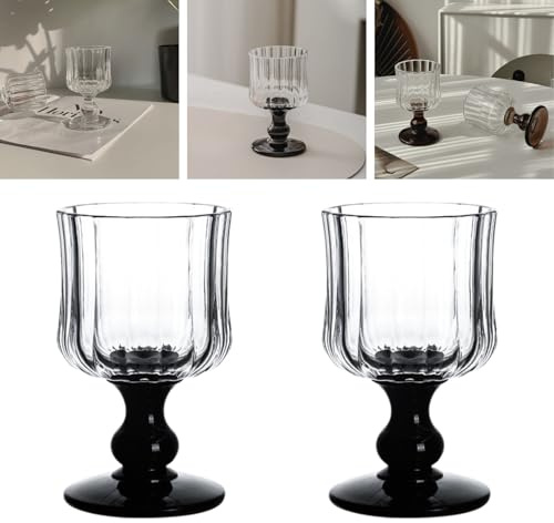 Boxonly Romantische Vintage-Kelchgläser mit schlankem schwarzem Stiel, 180 ml, Retro-Stil, Stielglas für Wein, Champagner oder Cocktails, ideal für Hochzeiten und besondere Veranstaltungen, 2 Stück