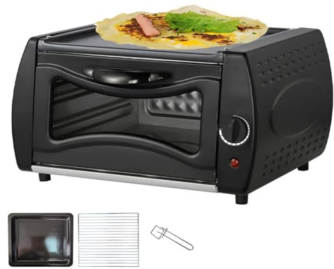 Mini Four à Pizza 15 L, Four à Pizza Domestique, Grill à Viande, Machine à Pain avec Plaque de Cuisson/Grille de Cuisson/poignée de Plateau, Grille-Pain de comptoir pour la Cuisson, Le rôtissage