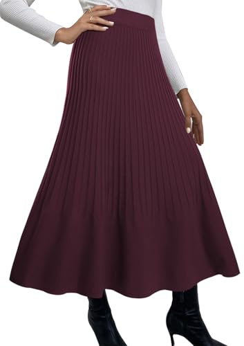 Adigaber Femmes Jupe Longue Taille Haute Tricot Plissé Jupe Ligne A Taille élastique Jupe d'hiver