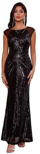 Angel Fashions Damen-Abendkleid, durchscheinend, goldfarben, Pailletten, Schwarz, New Black, 40