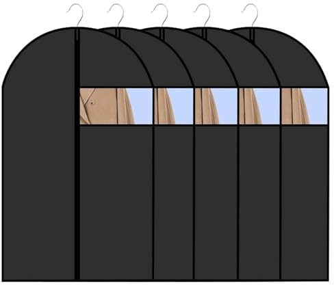 5 Stück 100x60CM schwarz Kleidersack Anzug,Klappbar Langlebig Kleidersäcke Einfach zu Bedienen Atmung Anzugtasche Herren,Kleidersäcke mit Reißverschluss Geeignet für Anzüge Kleider