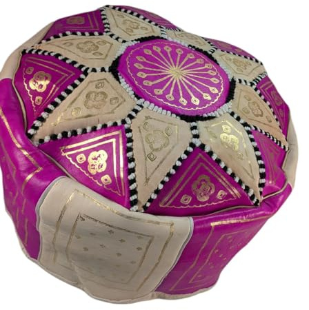 Terrapin Trading Special Edition Handgefertigter Sitzhocker aus marokkanischem Leder, neonrosa Bodenkissen