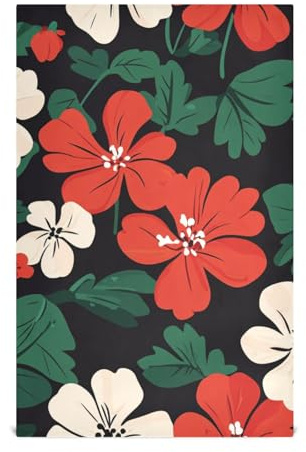 Juego de 6 toallas absorbentes de cocina con diseño de dibujos animados de arte étnico de geranio, paños de cocina de rizo para tejido de cocina, 28 x 18 pulgadas