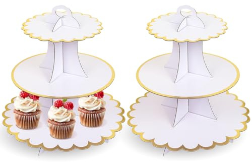 EAPMGQR 2Pcs 3 Tier Cake Stand Cardboard Cupcake Stand 3 Tier Cupcake Dessert Holder Cardboard Round Tower for Afternoon Tea Cake Birthday Party Baby Showers