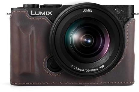 MUZIRI KINOKOO Housse Compatible avec Panasonic Lumix DC-S9 Appareil Photo, Demi-étui de Protection en Cuir véritable pour Appareil Photo Hybride Lumix S9 - avec Ouverture en Bas et poignée - Café