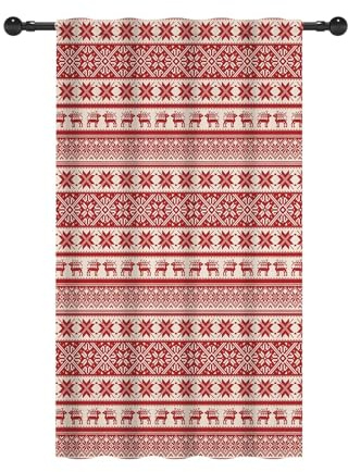 YONGFOTO 107x160cm Tende di Natale per Camera da Letto, Renna rossa e geometrica Decorazione natalizia nordica Tenda Stile Tirolese con Filtraggio della Luce per Soggiorno, 1 Pannello