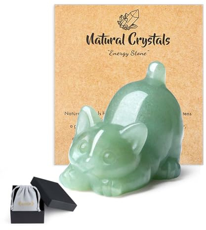 QINJIEJIE Green Aventurine Crystal Cat Figurines for Cat Lovers - Healing Crystals Natural Gemstones Cat Good Luck Cats Themed Gifts Crystal Gifts for Women