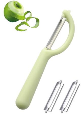 JUKOTA Sbucciatore Universale,Pelapatate a Forma di P in Acciaio Inossidabile,Pela Verdure con Manico Antiscivolo,Lama in Acciaio Inossidabile, per Verdure Frutta Carote,Lame di ricambio incluse