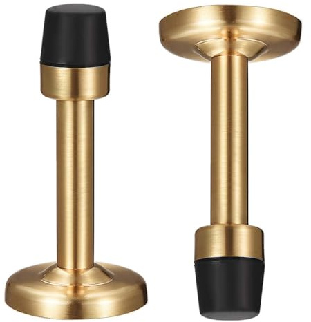 TA-VIGOR 2pcs 78mm Height Door Stopper Wall Mounted with Screws, Zinc Alloy Door Stop with Dampening Rubber Bumper for Rooms, Front Doors, Patios, Garages, Offices (Gold)