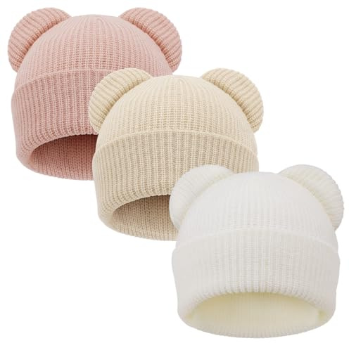DRESHOW Kleinkind Beanie Baby Wintermützen Baby Weich Stricken Süße Bärenohren Mütze für Jungen Mädchen Warm Mütze Mützen für 0 Monate-6 Monate