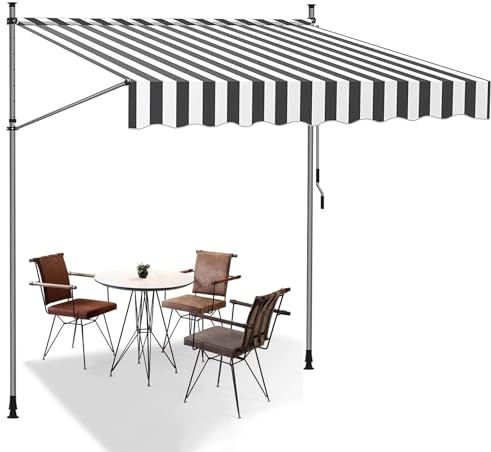 Tenda da giardino regolabile in altezza 2,5 x 1,2 m, tenda a scomparsa manuale, senza vite, per finestre e porte, design elegante grigio-bianco, perfetta per spazi esterni