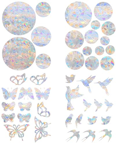 Prisma Fensteraufkleber, 44 Stück Suncatcher Sticker, Regenbogen Fensterfolie Mit Rainbow Effekt, Schmetterling Fensteraufkleber Vogelschutz für Küche Schlafzimmer Wohnzi (44pcs)