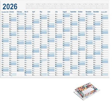Calendario de pared 2026, DIN A1 (84,1 cm x 59,4 cm), planificador anual 2026, con vista mensual para 15 meses, para oficina, hogar, planificador anual, planificador mensual, calendario familiar