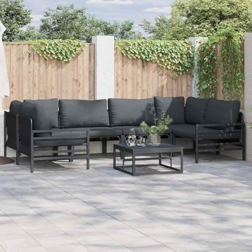 Qnhdfrt Set di 7 divani da giardino, in acciaio antracite, per balcone, terrazza e giardino, con foro per ombrello e design salvaspazio, 70 x 70,5 x 32 cm