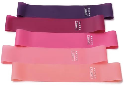 DisMa | Set 5 Bandas Elásticas | Niveles X-Light, Light, Medium, Heavy y X-Heavy | Bandas de Resistencia Fitness para Piernas, Glúteos, Brazos | Ejercicio en Casa, Yoga, Pilates, Crossfit | (C.Morado)
