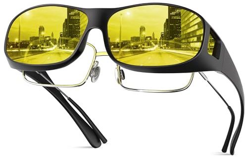 kunchu Nachtsicht-Fahrbrille – Gelbe Polarisierte Blendlichtschutz-Brille – Umschließendes Design für Korrektionsbrillen – UV400-Schutz für Männer & Frauen Gelbe Linse