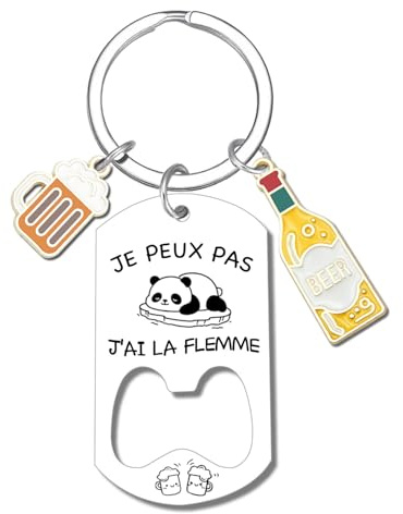 YJYJZX Je Peux Pas J'Ai La Flemme - Cadeau Drôle Panda Porte-clés cadeau en pyjama pour les amis et la famille pour un anniversaire ou Noël