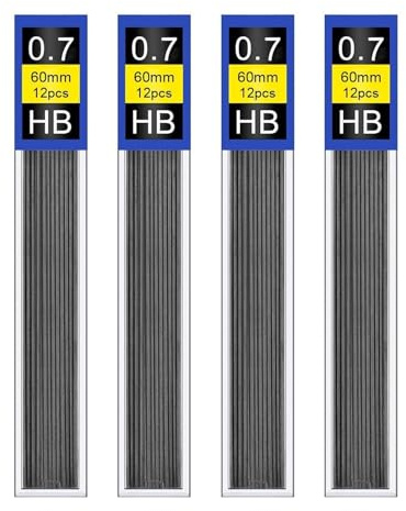 48 PCS 0.7mm HB Pencil Lead Refills, Pencil Leads 0.7mm Super Polymer Break-Resistant Refill for Mechanical Dark Intense Lines for Writing Drafting Drawing 4 Tubes of 12 Leads Each Compatible with All