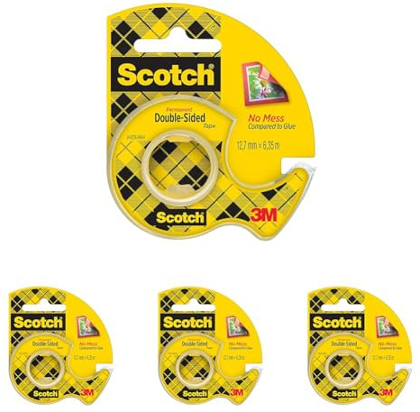 Scotch Nastro Biadesivo - 1 Rotolo, 12,7 mm x 6,3 m, Dispenser Portatile - Nastro Biadesivo Trasparente a Lunga Tenuta per Foto, Fotografie, Poster e Immagini (Confezione da 4)