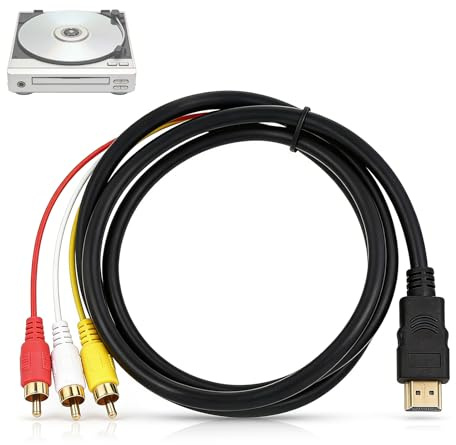JIXLOUR Adaptador RCA a HDMI, Cable convertidor Cinch a HDMI 1,5 m, Transmisión de Audio y vídeo 1080P con Conectores Dorados, Compatible con TV, proyector, Reproductor Multimedia