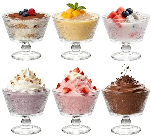 Haayymo Lot de 6 coupes à dessert de 235 ml, coupes à glace en cristal sans plomb, petites coupes de service pour gelées de fruits et collations, résistantes et lavables au lave-vaisselle
