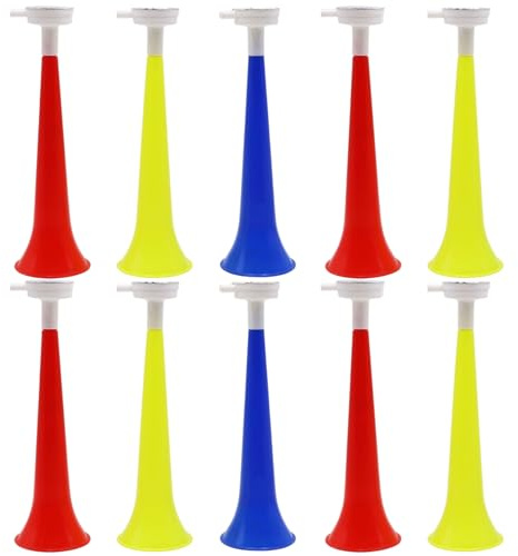 Temeemeg Vuvuzela-Trompete zum Anfeuern von Fußballspielen und Partygeschenken (zufällige Farbe) 10 Stück Stadionhorn lautes Kunststoff-Blashorn und Geräuscherzeuger für Sportveranstaltungen