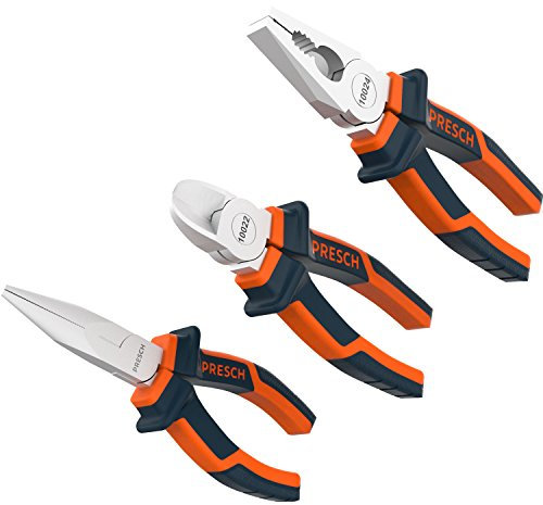 Presch Zangenset 3-tlg. - Profi Zangen Satz mit Spitzzange, Seitenschneider 160 mm und Kombizange 180 mm lang - Hochwertiges Werkzeug Zangen Set