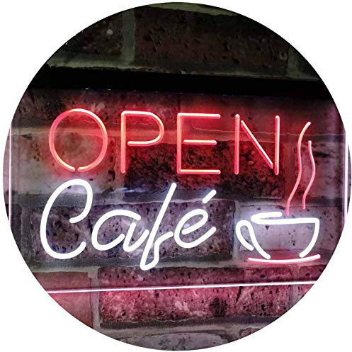 ADVPRO Café Open Coffee Kitchen Decoration Bar Beer Dual Color LED Barlicht Neonlicht Lichtwerbung Neon Sign Weiß & Rot 300 x 210mm st6s32-i2011-wr
