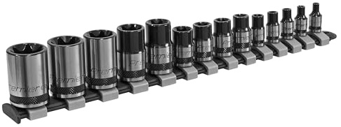 Sealey AK618B TRX-Star - Juego de llaves de vaso (1/4,3/8,1/2, Sq Dr E4-E24, serie Blk, 14 piezas)