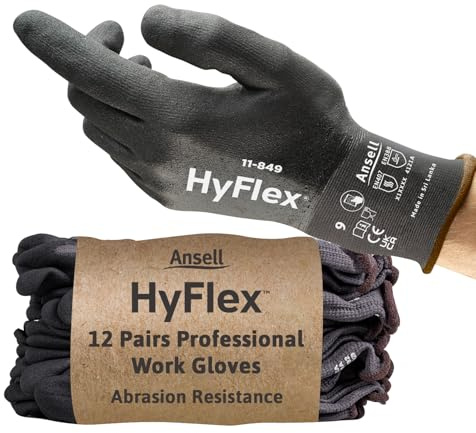 Ansell HyFlex HERO Series, Mehrzweck-Arbeitshandschuhe, Industrie-Schutzhandschuhe für Mechanik, Werkstatt und Montage, Schwarz