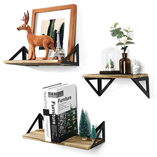 medla UNHO Étagère Murale Bois, Décoration Murale Industrielle Lot de 3 Étagère Flottante de Rangement en Bois pour Salon Bureau Chambre Cuisine Salle de Bain, Capacité de Charge Max 20kg